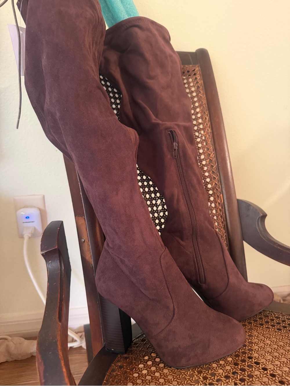 Forever 21 Dark Brown Over-the-Knee Faux Suede Block Heel Boots